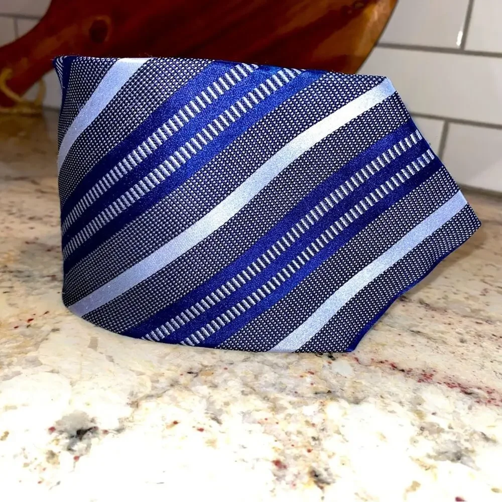 Claudio Marinetti Como Italy Blue Stripe 100% Silk Mens Tie EUC